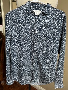 Sandro Paris Blue White Long Sleeve Button Down Shirt, Size Small